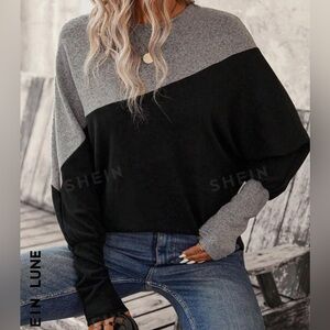 SHEIN LUNE Two Tone Batwing Sleeve Sweatshirt
